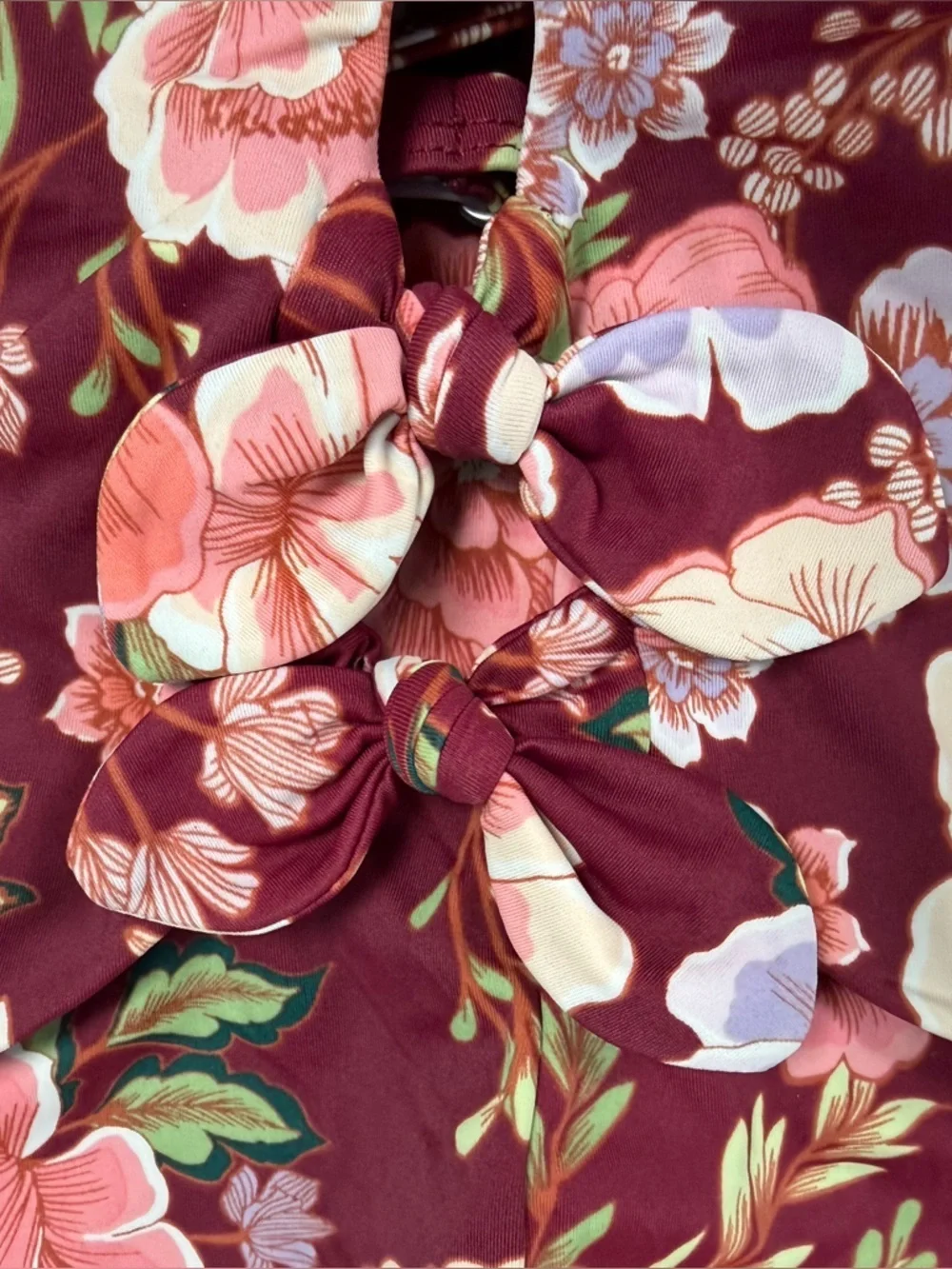 Time & Tru One Piece Swimsuit Plus 1X 16/18W Spring Vibes Brick Red Peony Floral